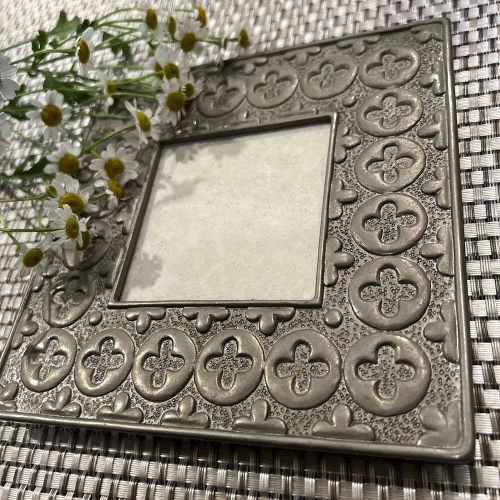 Gray Metal Heavy Square Table Top Picture Frame
